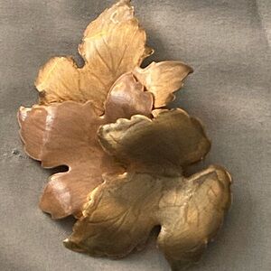 Vintage Tri Color Enamel Fall Maple Leaf Brooch Pin 2.75” W X  1.75” H